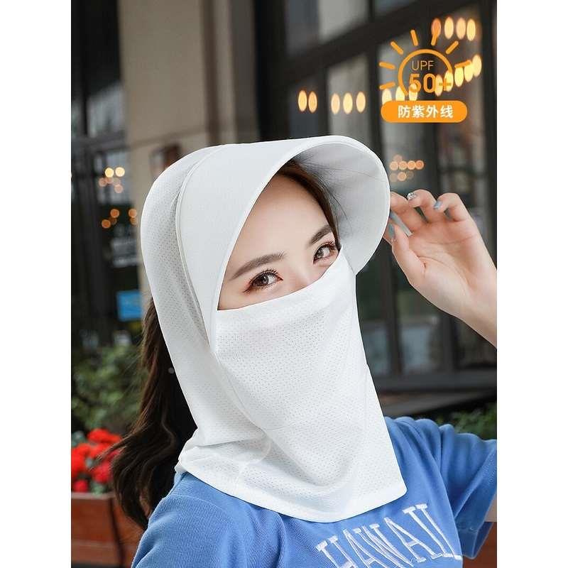 2024新款电动车遮阳帽女士夏季防晒防紫外线面罩帽子一体围脖护颈