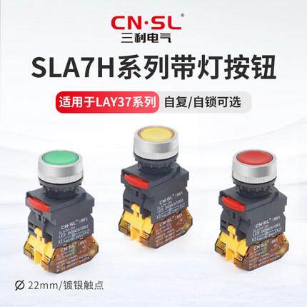 带灯按钮开关SLA7H-11D LAY37电源启动停止自复位DC24v AC220v