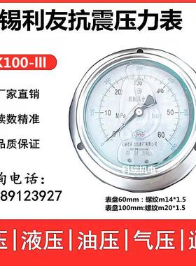 无锡利友抗振压力表YK60IIIYK100III 40mpa轴向带边油压表m14*1.5