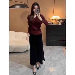 衬衫 MONLOUVE今年流行漂亮套装 贵气感御姐V领长袖 新款 半身 裙秋季