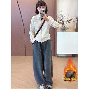 MONLOUVE加绒加厚时尚套装女士冬季新款洋气立领卫衣阔腿裤休闲运