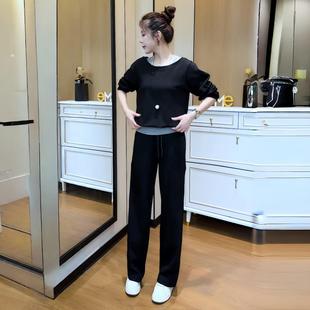 假两件拼接卫衣休闲裤 女早秋新款 显瘦遮 减龄套装 MONLOUVE洋气时尚