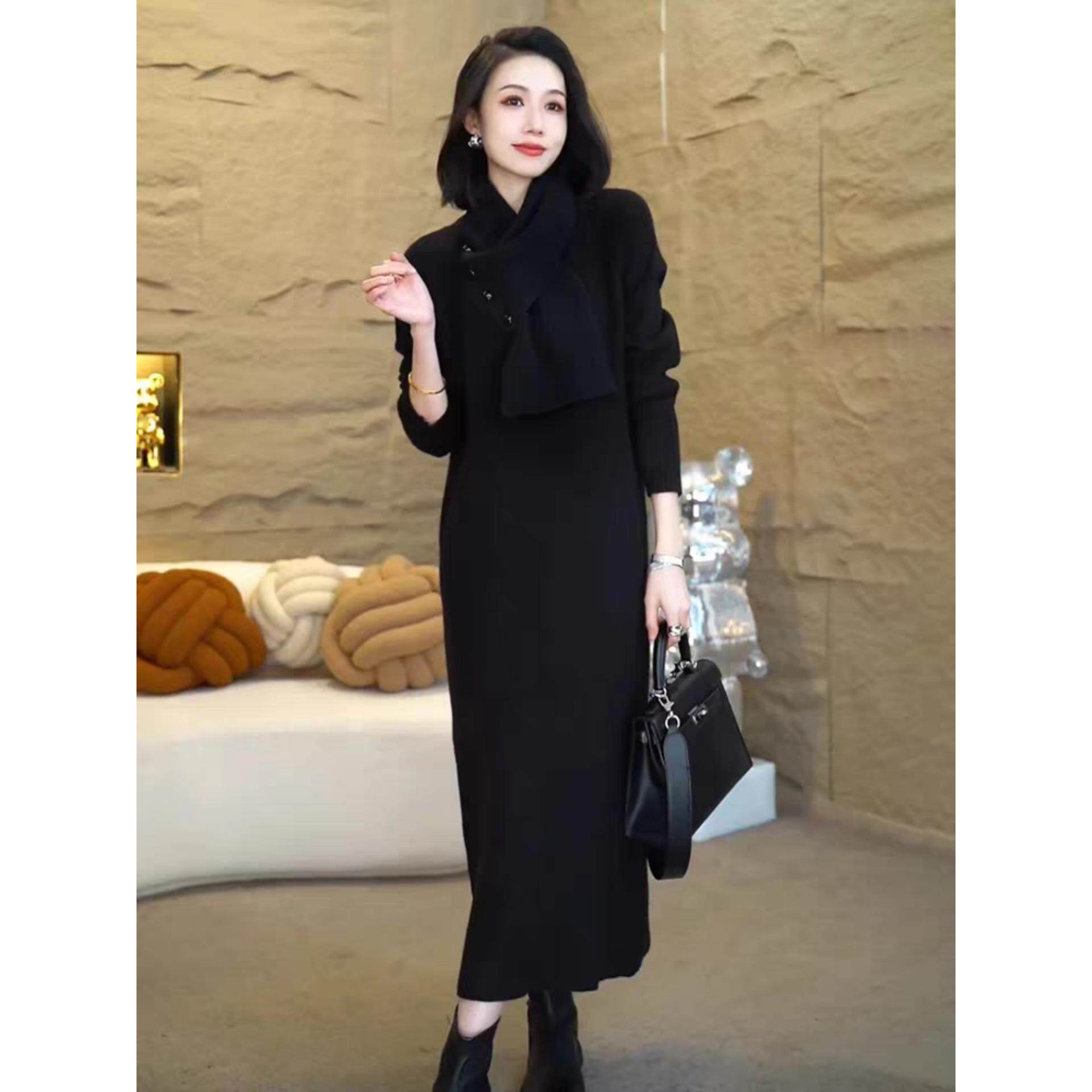 MONLOUVE时尚针织连衣裙女秋冬新款洋气保暖打底中长裙高级感气质