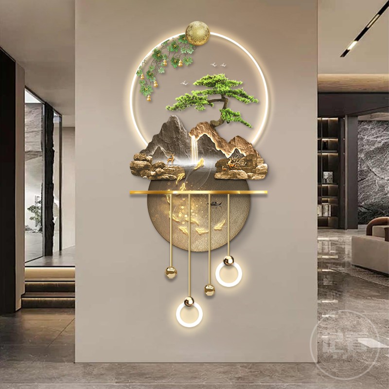 福鹿金山玄关装饰画山水高级立体led壁灯画入户过道走廊尽头挂画
