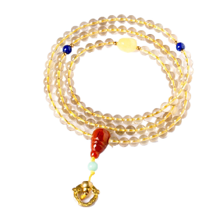 黄水晶手链108颗手串佛珠念珠黄财神南红巴西赤黄体黄水晶项链