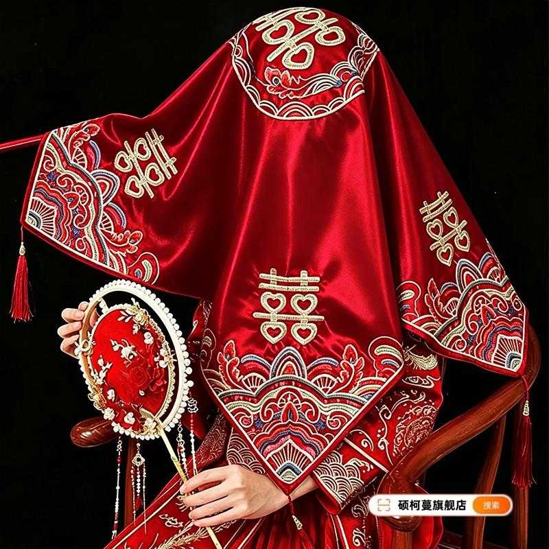 红盖头新娘中式秀禾服复古红色图片