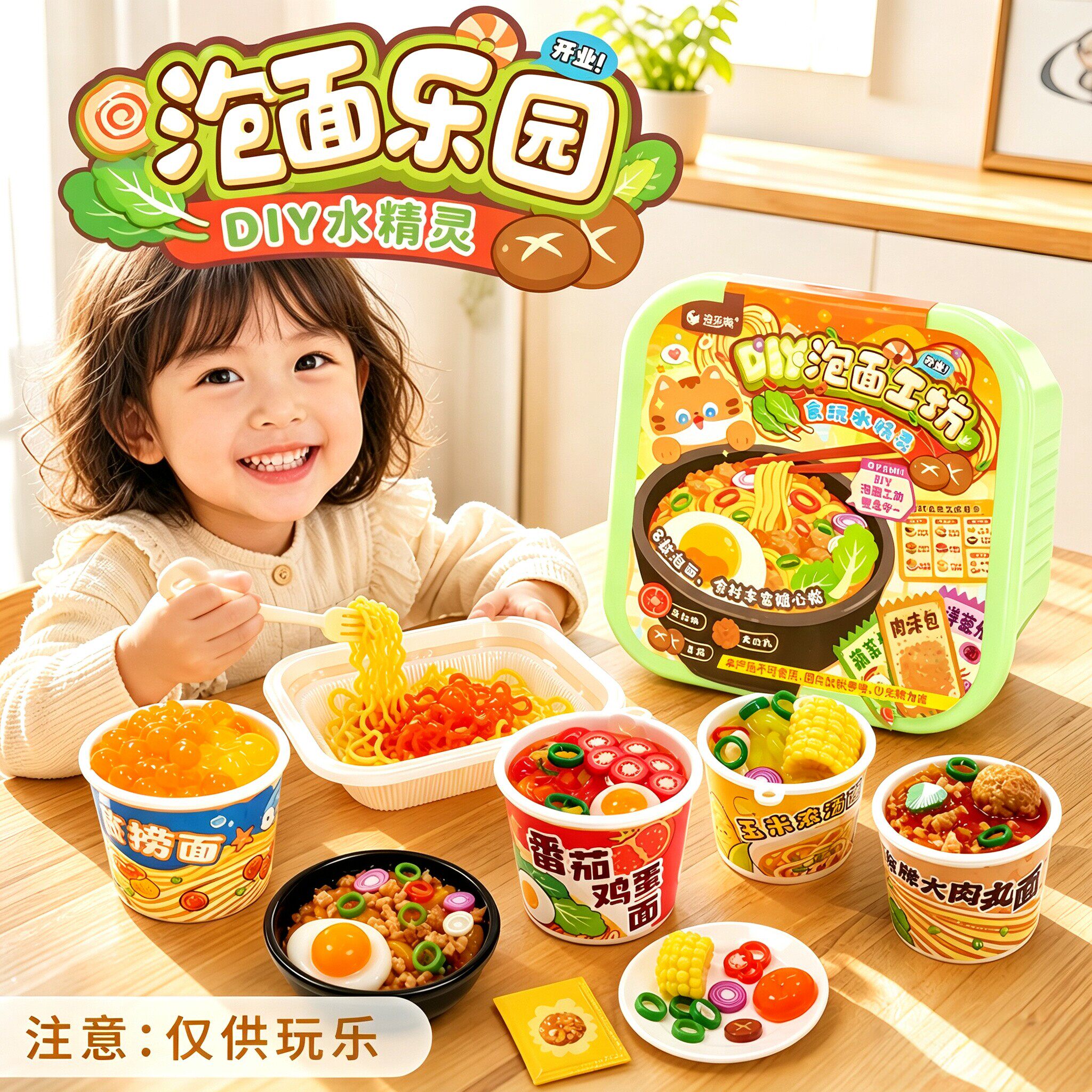 迷你食玩仿真泡面坊水精灵手工diy材料包儿童魔法泡面仿真玩具女6