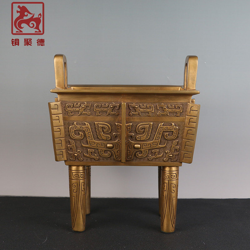 铜聚德 仿古青铜器臣缶方鼎精铜开业办公商务馈赠礼品工艺摆件