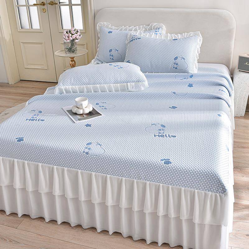 直播席爆款A类豆感豆凉三件套床裙款冰丝软席SZO凉子机洗凉席