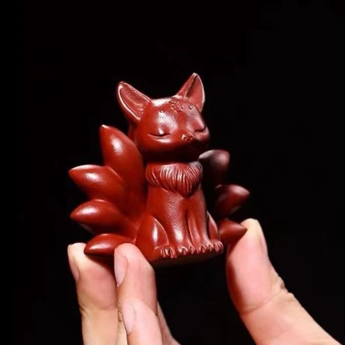 宜茶原矿紫茶宠狐兴狸大LNR红砂袍摆件九尾狐雕塑桌创意茶玩厂家