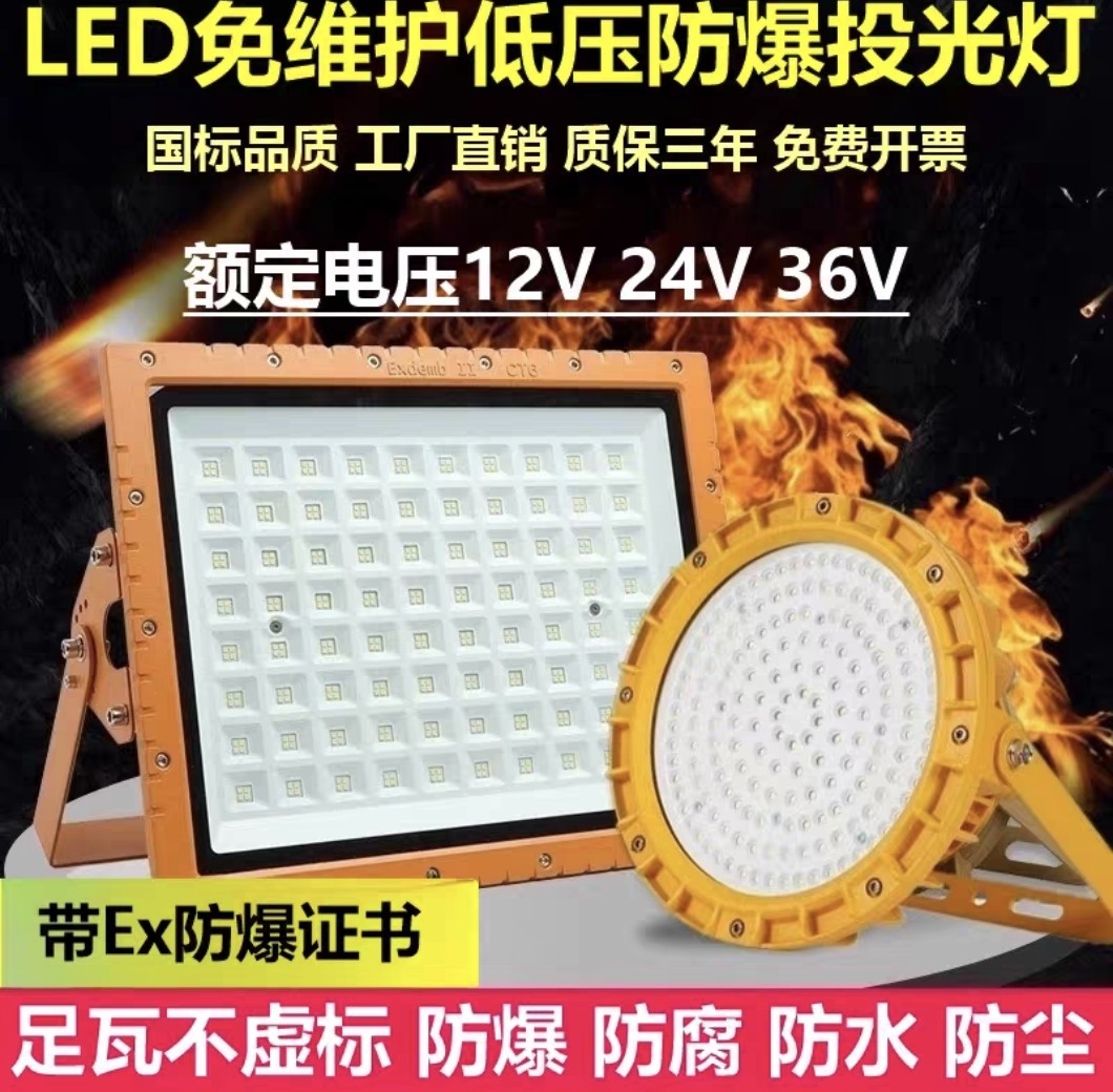 LED防爆灯12V24V36V仓库车间化工厂加油站防腐防水防尘防爆投光灯