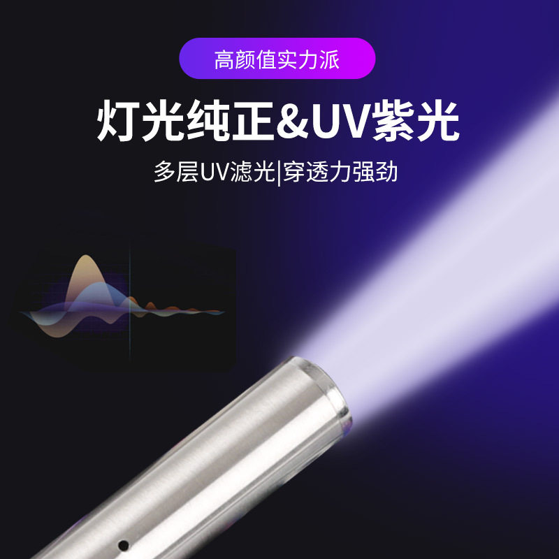 猫藓检测灯 USB充电荧光黑紫外线紫光验钞尿癣霉菌检测手电