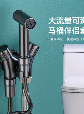 枪灰色全铜一进二出过滤芯角阀卫生间洗衣机马桶伴侣增压喷枪套装