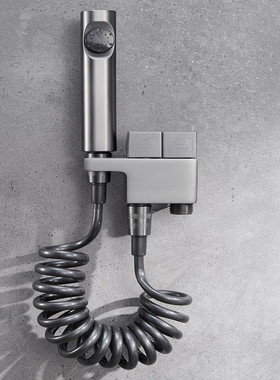 枪灰色钢琴按键马桶伴侣一进二出全铜角阀浴室洗衣机增压喷枪套装