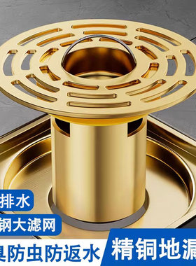 全铜地漏防臭器卫生间通用下水管道大盖封闭防返虫臭神器反味内芯
