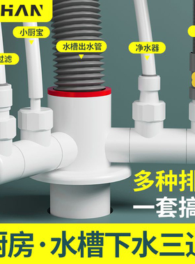 厨房下水管道三通防臭神器洗碗机净水器过滤器排水管多功能接头