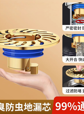 地漏防臭器卫生间下水管道排水口大过滤网通用密封全铜内芯盖神器
