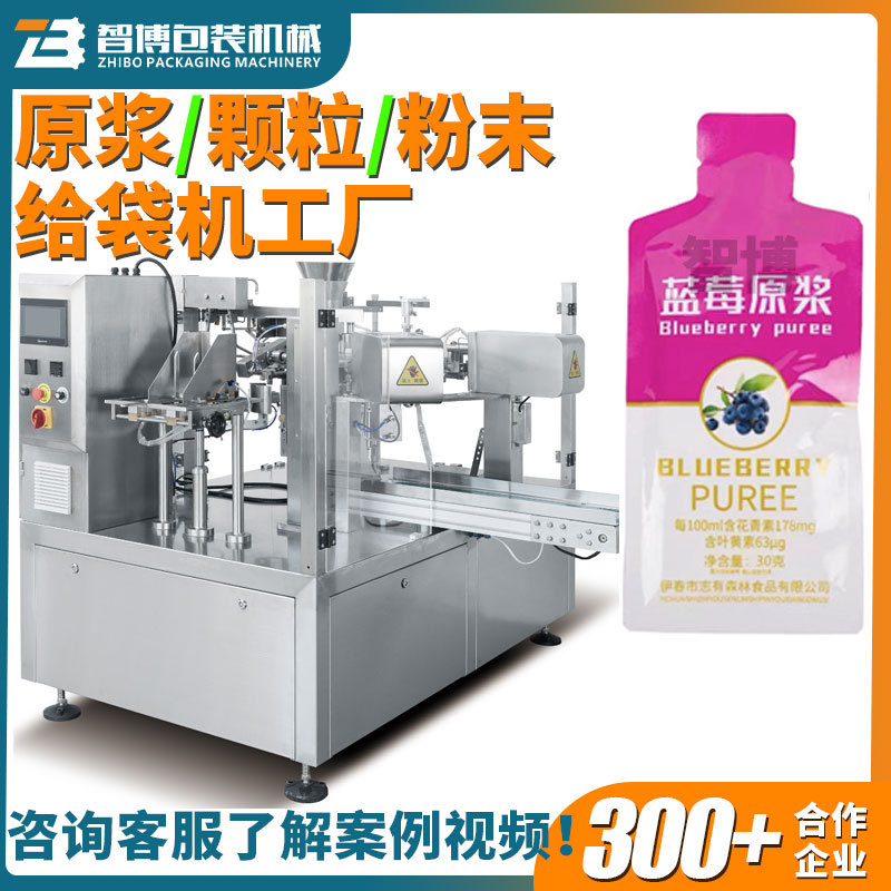 异形袋果蔬酵素饮品液体包装机水平给袋蓝莓沙棘汁枸杞原浆包装机