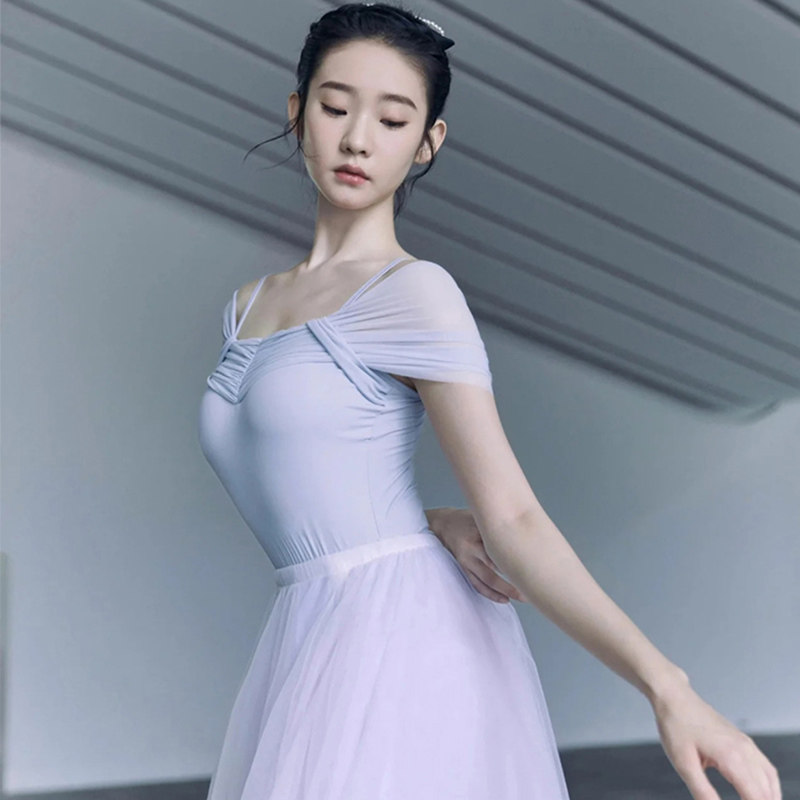 吊带露肩弹力网芭蕾舞形体练功服
