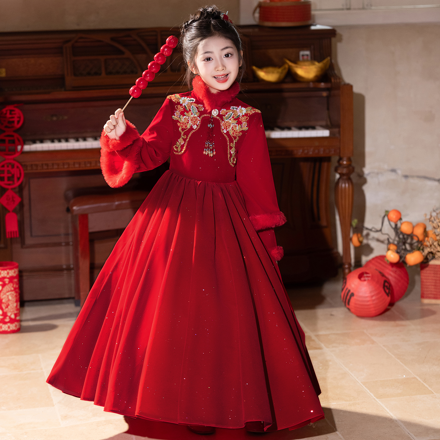 女童汉服冬季加厚拜年服儿童国风