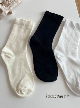 袜子女夏款白色棉袜夏天薄款中筒袜ins潮纯色日系堆堆袜长袜夏季