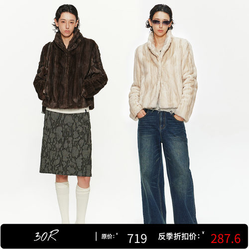 30.R 90s cleanfit/环保皮草立领短款休闲外套