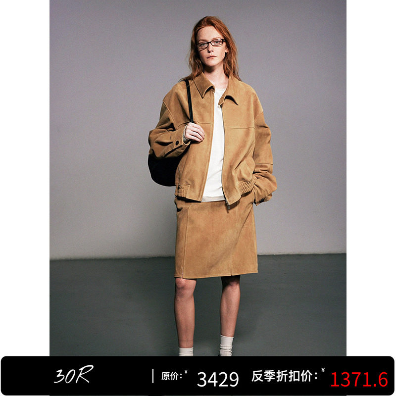 30.R 90s cleanfit/进口反绒山羊皮 门襟拉链机车风短款夹克外套