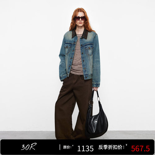30.R 90s cleanfit/90鹅绒可脱卸皮领中古牛仔羽绒服