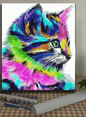 diy数字油画 可爱 猫咪 卡通动漫儿童手工简单涂鸦填色丙烯油彩画