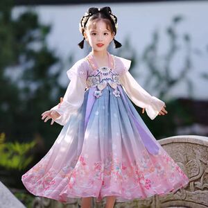 女童汉服儿童古装襦裙超仙女童中国风2023春秋夏款薄小女孩连衣裙