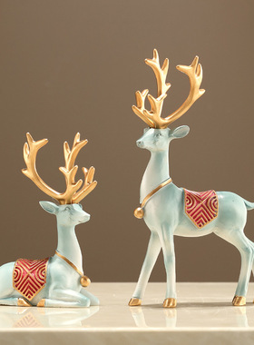 树脂现代简约招财麋鹿摆装饰摆件