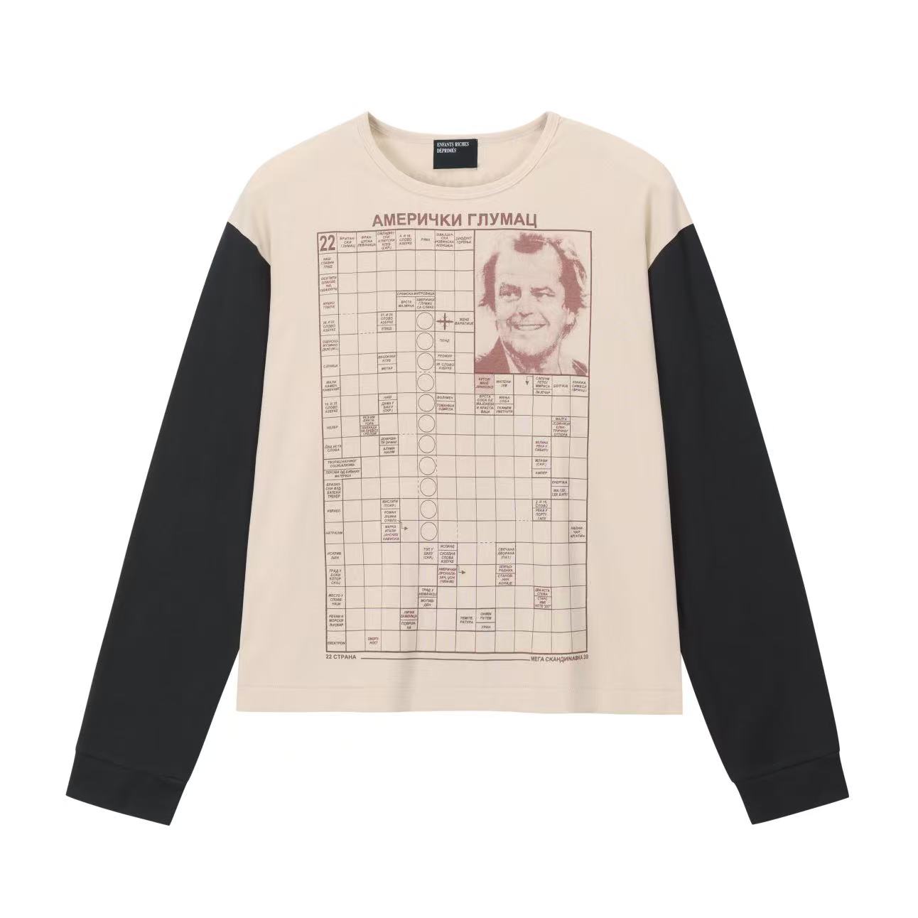 thumbnail for ERD melancholic rich second-generation Jack Jack File, print color-block raglan sleeves, color-block long-sleeve T-shirt with hanging boxy