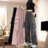 工装 直筒阔腿宽松休闲降落伞兵裤 裤 小个子窄版 子 女春秋夏新款 美式