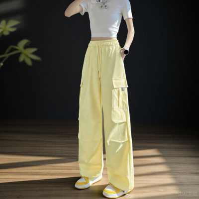 高腰直筒工装裤女春夏新款美式休闲爵士宽松机能户外阔腿运动裤子