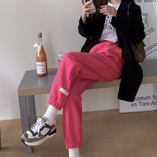 欧美宽松休闲运动裤女春秋冬季加绒显瘦束脚裤百搭舞蹈卫裤ins潮