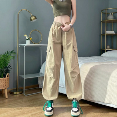 时尚小个子速干裤子女春夏季防晒薄款高腰束脚阔腿哈伦运动工装裤