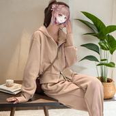 拖地裤 阔腿裤 两件套 女小众连帽卫衣外套上衣春秋冬季 休闲运动套装