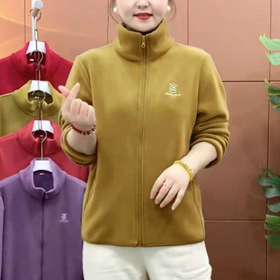 春秋冬季奥粒绒外套女中老年妈妈装纯色休闲卫衣百搭减龄德绒上衣