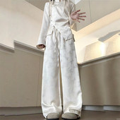 高腰垂感压花冰丝凉感防晒直筒休闲裤 薄款 子 女春秋夏季 醋酸阔腿裤