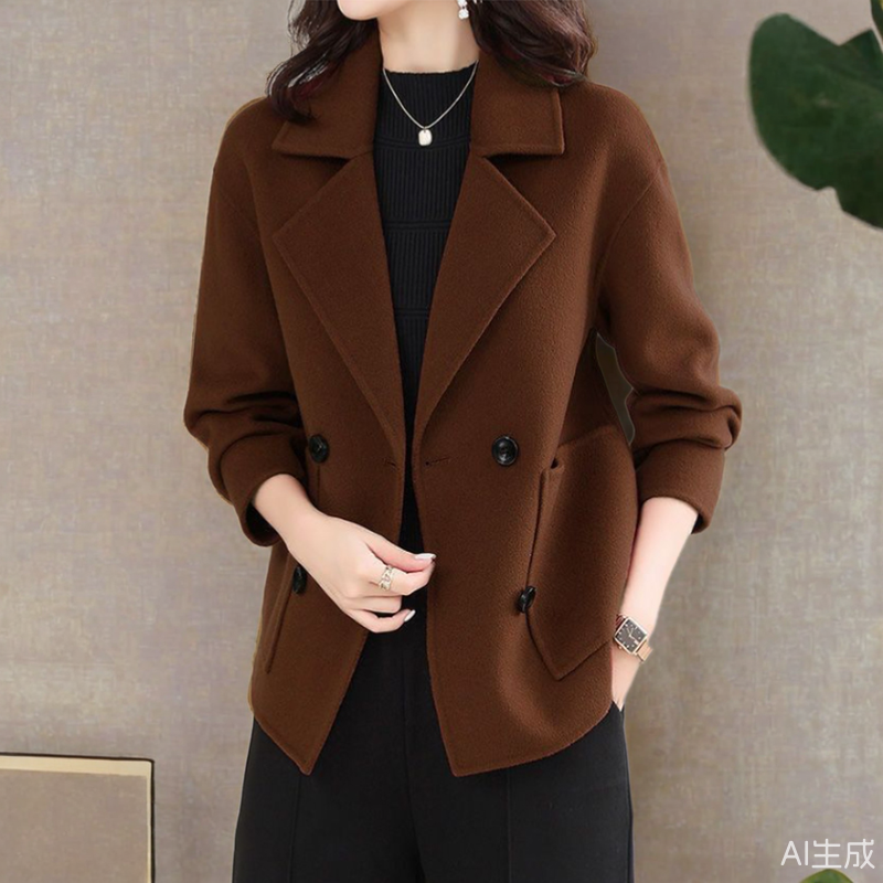 春秋冬装新款双面毛绒大衣女短款高端修身小个子工装西装毛呢外套