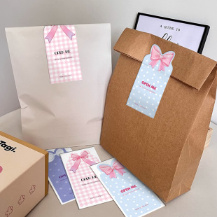 饰标签贴纸 装 50张 包蝴蝶结长方形贴纸礼盒密封贴谢谢封口贴包装