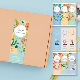 90贴 饰 包花卉长方形谢谢贴纸礼盒密封贴mini标签贴纸水杯罐子装