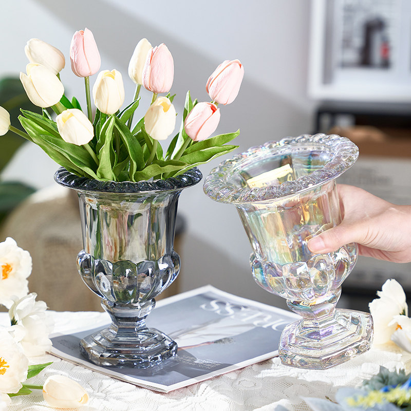 苏渠复古创意轻奢风灯高脚杯玻璃花瓶透明水晶插花器酒店民宿摆件,家居饰品,花瓶,淘宝优惠券,粉丝福利购,淘宝优惠卷