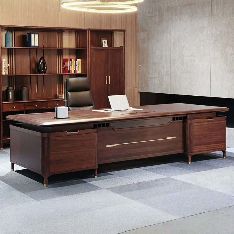 新中式办公桌老板桌大气总裁桌办公室董事长大班台实木书桌椅组合