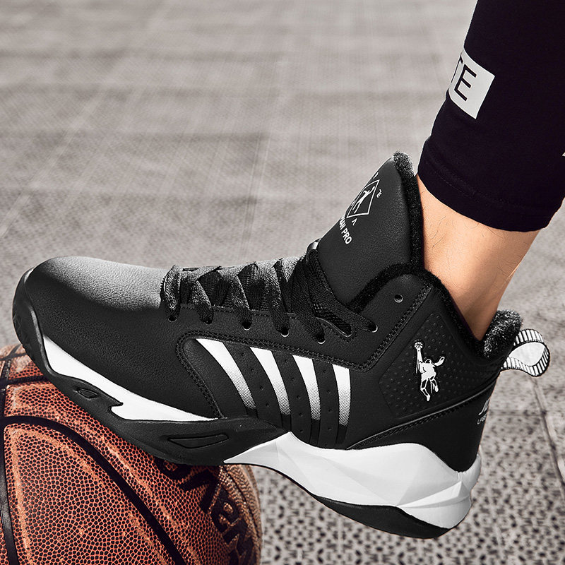 乔丹格兰冬季男鞋防水保暖皮面篮球鞋男士加绒运动鞋学生加厚棉鞋