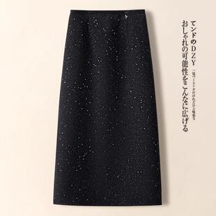 MONLOUVE高级感半身裙女秋冬新款复古高腰a字裙显瘦中长裙直筒包