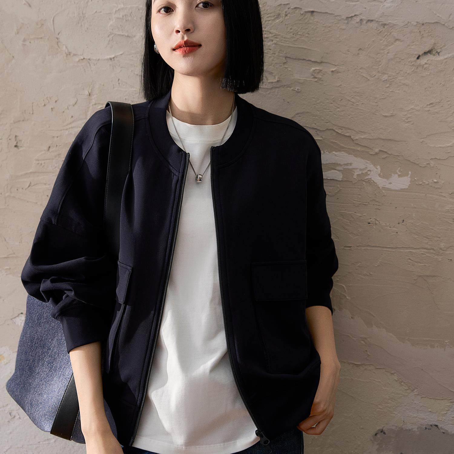 MONLOUVE秋装酒红色短款棒球服外套女2025秋季新款设计感女士春秋