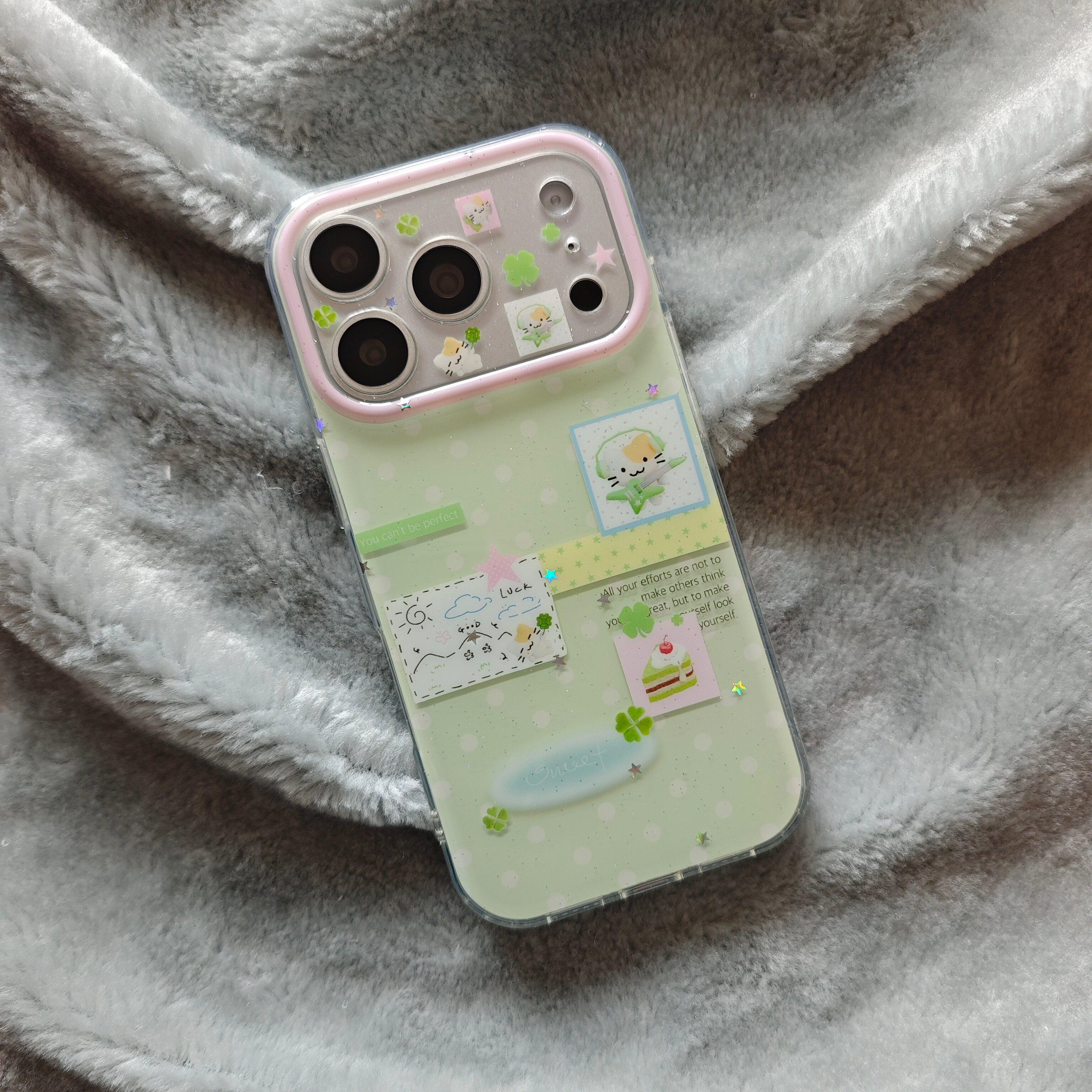 IMD卡通可爱绿色四叶草波点吉他棉花糖猫咪手机保护壳适用iPhone17promax个性防摔苹果16亮面15趣味创意14少