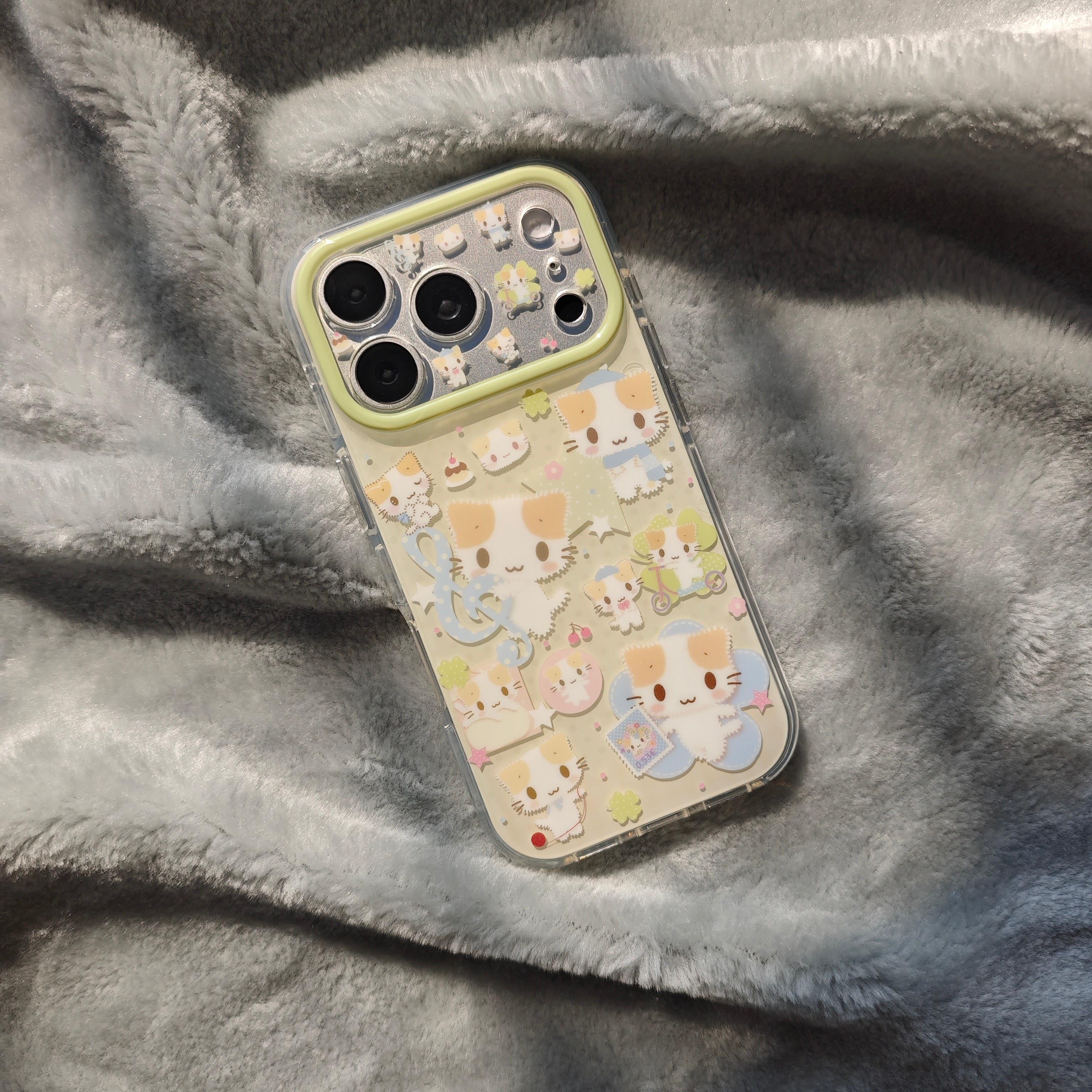 圆弧气囊IMD卡通可爱黄底音符棉花糖猫咪插画手机保护壳适用iPhone17promax全包防摔苹果16亮面15趣味创意少