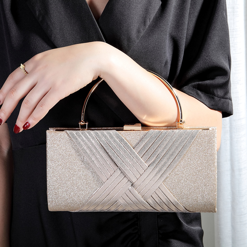 潮牌韩版新款晚宴包名媛手拿包编织丝绸宴会女礼服包单肩斜挎小包